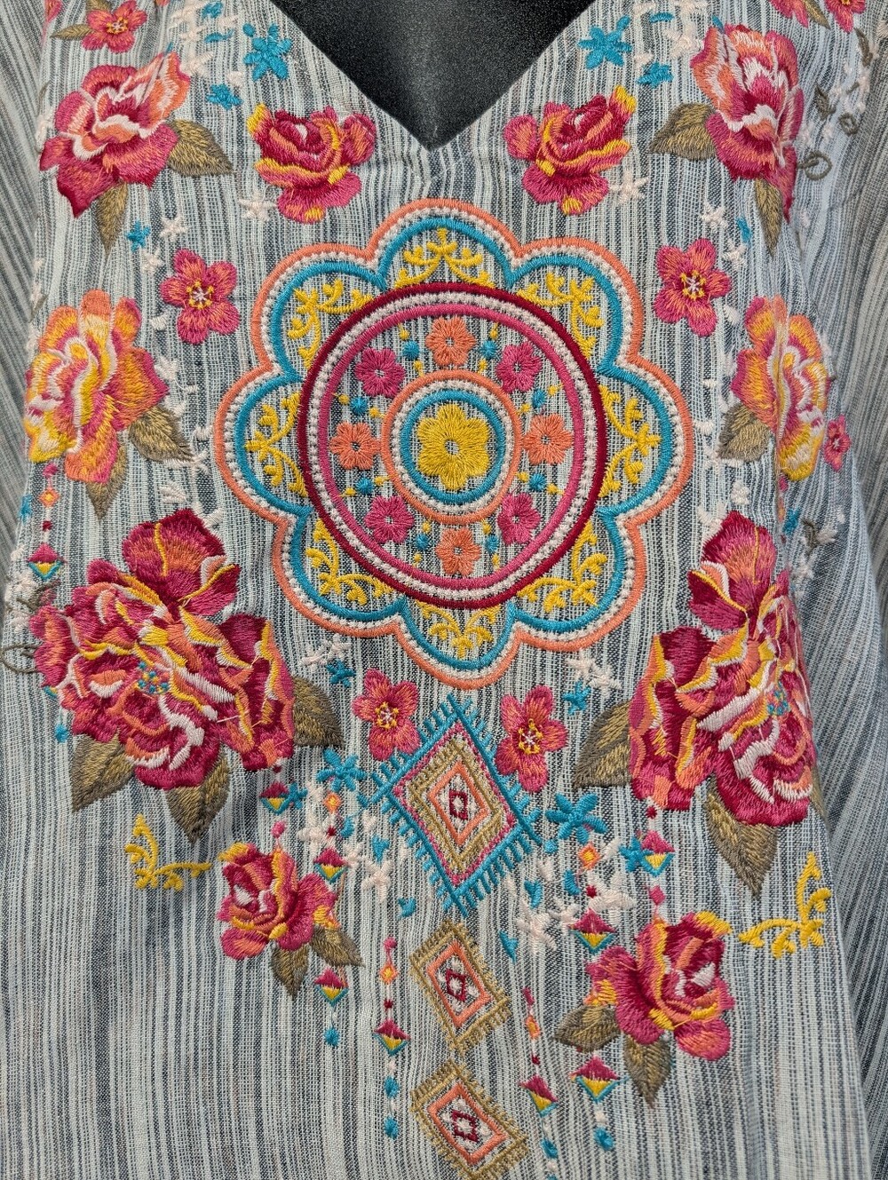 Savanna Jane Embroidered Floral Striped Poncho Top Boho V-Neck 1X/2X - Picture 6 of 10